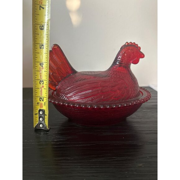 VTG Indiana Glass Ruby Red Glass Hen on Nest Dish Flashed Painted Farmhouse MCM - Picture 12 of 14